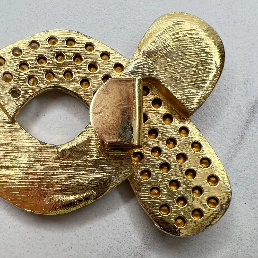 Vintage Gold Tone and Orange Rhinestone Belt Buckle Piece